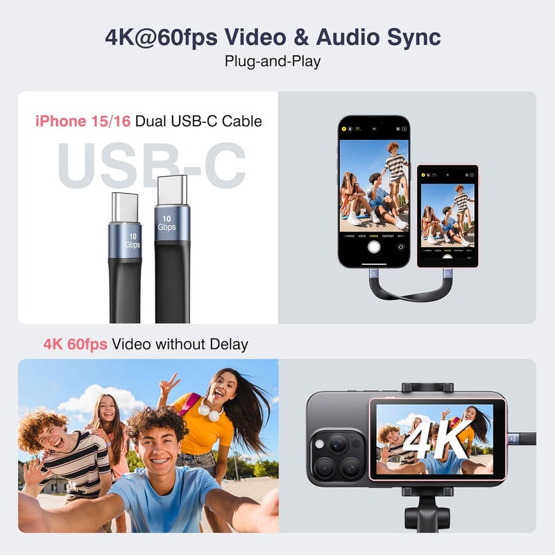 TTQ Vlog Selfie Monitor Screen, Magnetic Phone Vlog Selfie Monitor Screen 4K 60fps Bluetooth Remote, Back Camera Monitor for Vlog Live Stream TikTok, Compatible with iPhone & Android - Pink - Image 2